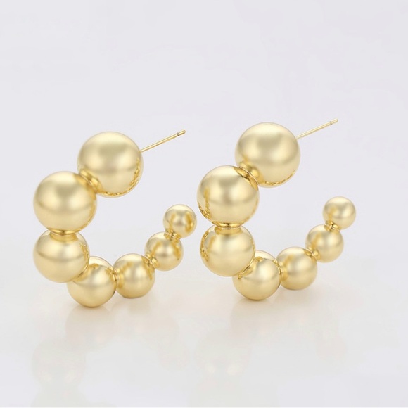 Ball Hoop Earrings | 14K Gold Plated Bead Hoops | Luxury Elegant Jewelry - Picture 5 of 12